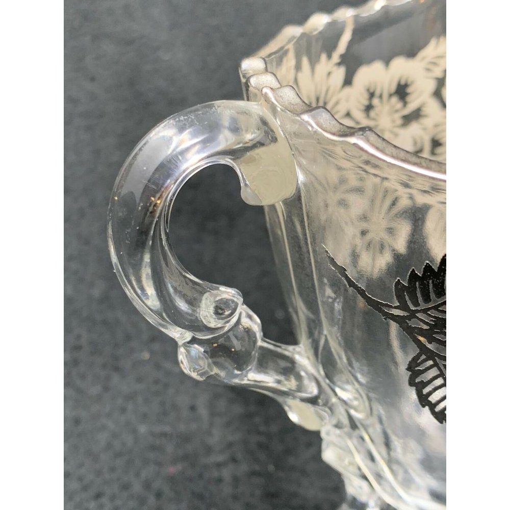 VIKING GLASS #42  Four Toed Open Sugar & Creamer SILVER CITY Springtime Overlay - Picture 9 of 10